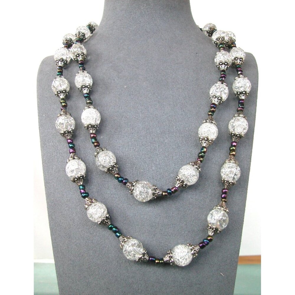 Double Strand Necklace / Crackle Glass Beads & Accents 42"